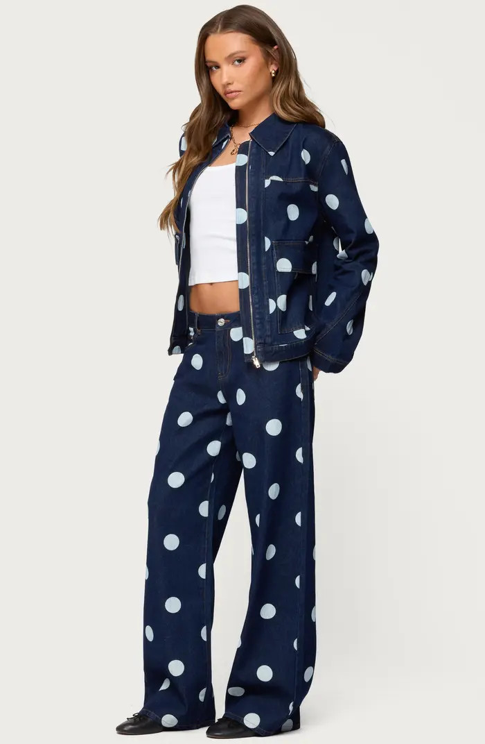 Leyah Polka Dot Low Rise Wide Leg Jeans | Nordstrom