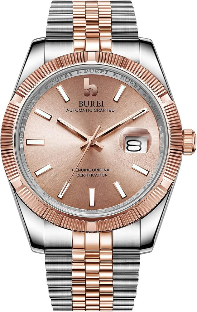 BUREI Mens Watch Luxury Automatic Self-Winding Watches Date Sapphire Crystal Business Stainless S... | Amazon (US)