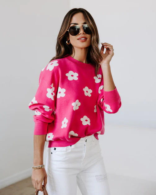 Cute As A Daisy Knit Sweater - Hot Pink | VICI