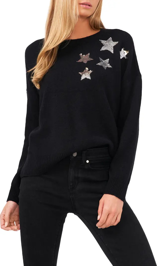CeCe Sequin Star Cotton Blend Sweater | Nordstrom | Nordstrom
