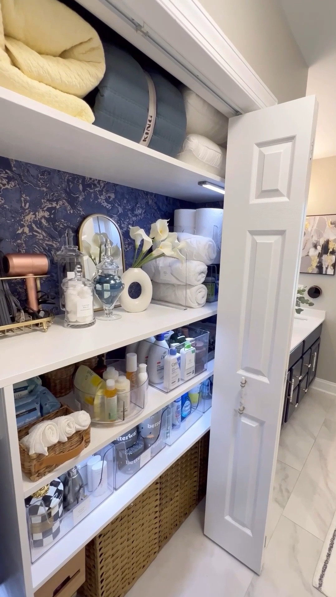 This is your reminder to organize that closet space 😁. Here’s a little motivation to get you started. We use this closet for some utility items some linens and bathroom essentials. One of my fave in this space is the added wallpaper, would you add wallpaper to your closet?🤔 I love a good organized space, it makes it so easy to find things and know when it’s time to restock. #organization #bathroomdecor

#LTKHome #LTKSaleAlert