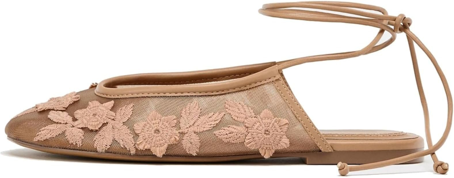 Elbslutt Mesh Ballet Flats for Women Slip On Ballerina Flats Shoes Tulle Floral Embroidered Mary ... | Amazon (US)