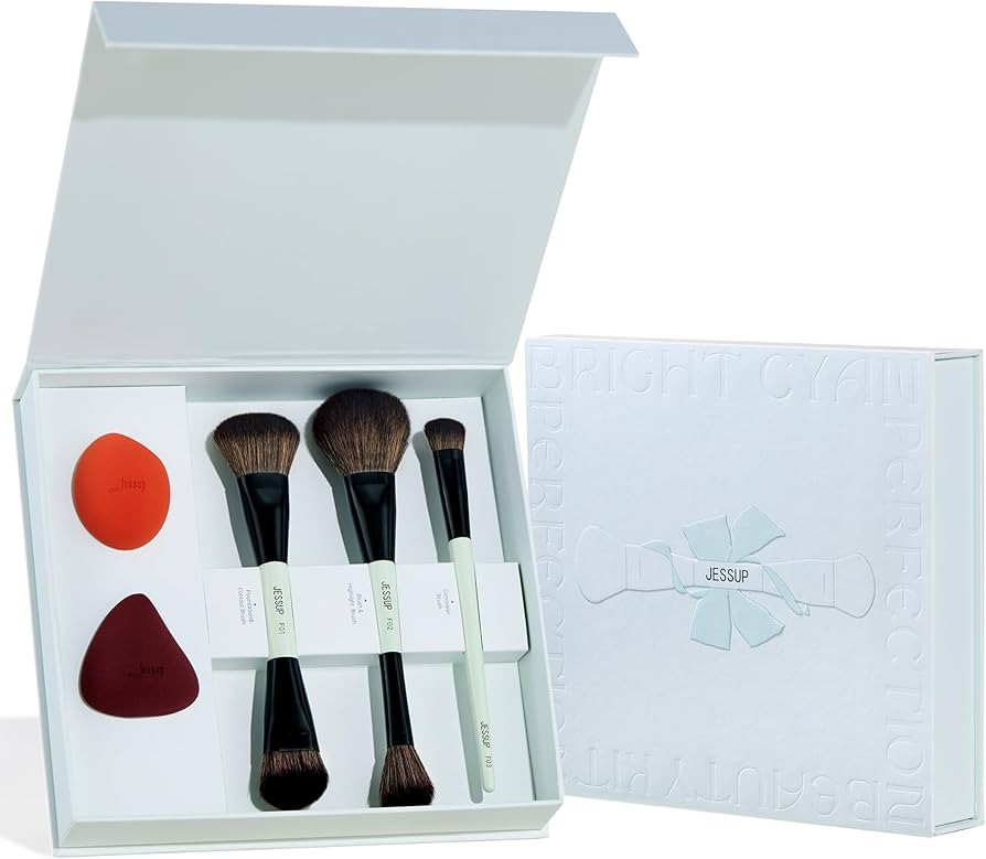 Jessup Face Makeup Brushes with Makeup Sponge, 3pcs Double Ended Makeup Brush for Foundation Cont... | Amazon (US)