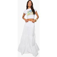boohoo Women's Tall Cotton Poplin Tiered Maxi Skirt in White | Size: 14 | boohoo (US & Canada)