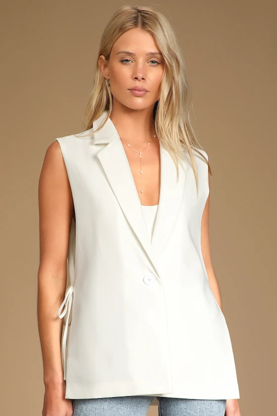 Cover Your Bases Ivory Side-Tie Sleeveless Blazer | Lulus (US)