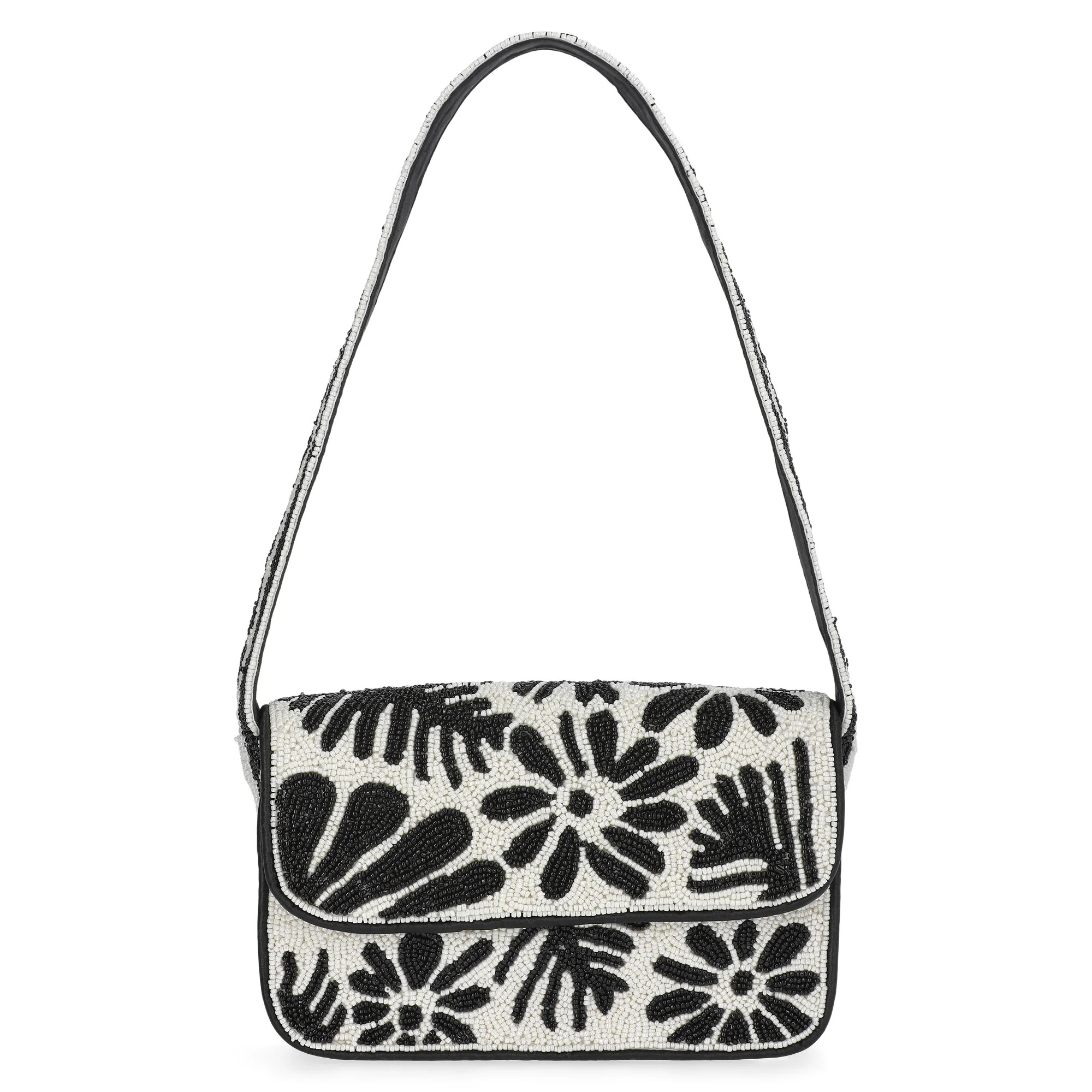 Scoop Women's Beaded Flap Shoulder Bag, Black/White | Walmart (US)
