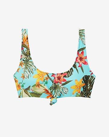 floral knot front scoop neck bikini top | Express