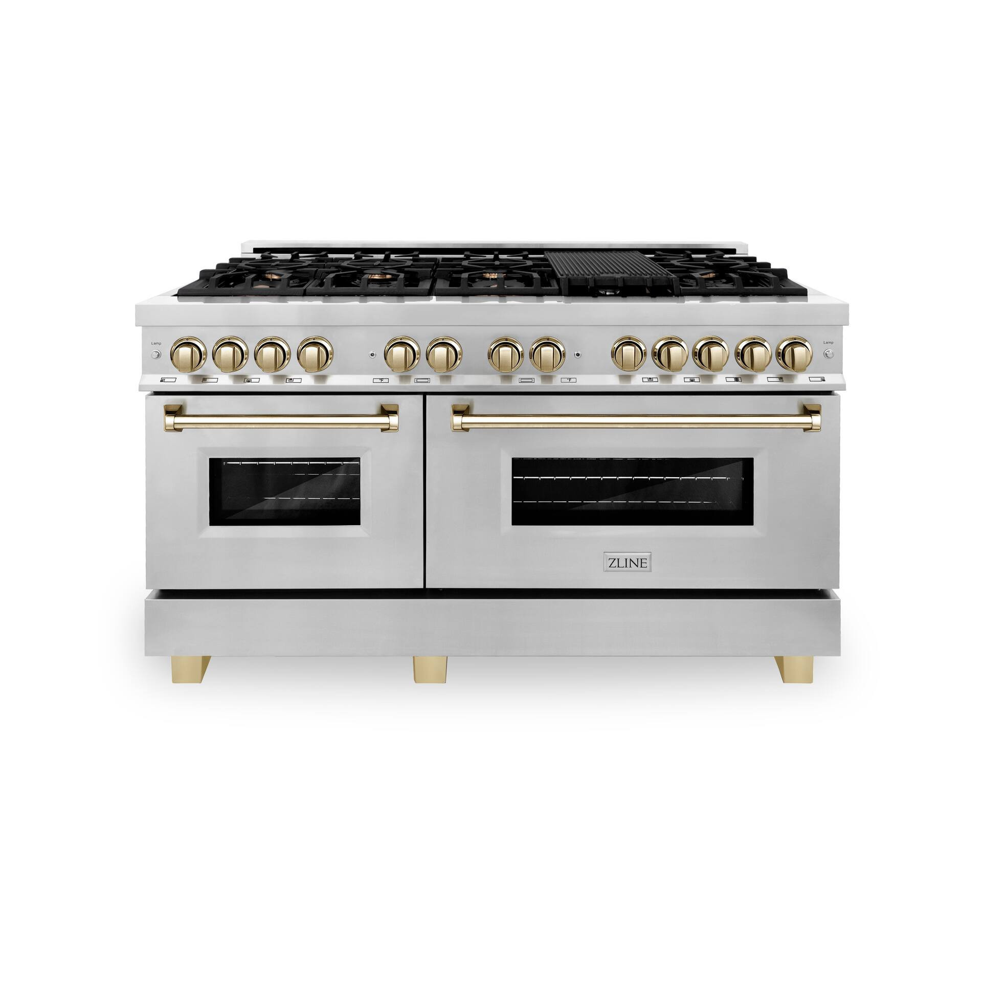ZLINE - 60 in. Wide 8 Burner Autograph Legacy Dual Fuel Range in Polished Gold Accents (RAZ-60-G) - Steel/Polished Gold | Best Buy U.S.