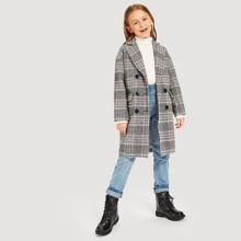 Girls Pocket Front Double Breasted Plaid Coat | SHEIN