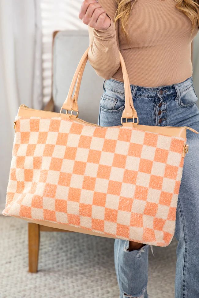 Fuzzy Orange Checkered Tote Bag FINAL SALE | Pink Lily