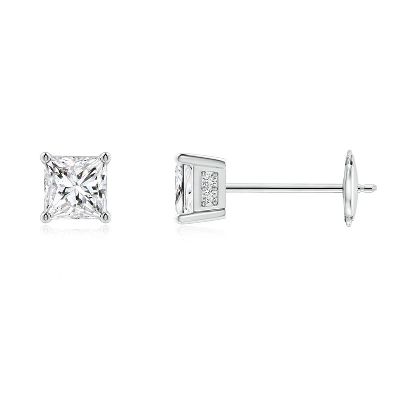 Prong-Set Princess-Cut Diamond Solitaire Stud Earrings | Angara Inc.