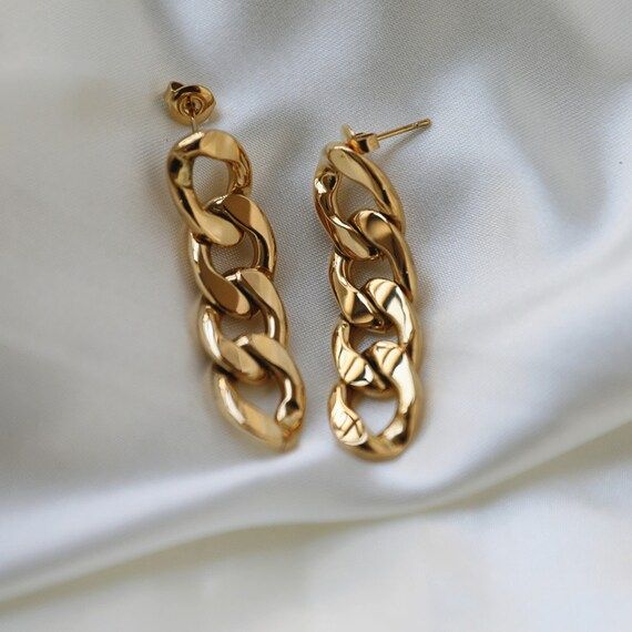 18K Gold Filled Link Chain Earrings  Link Chain Earrings  | Etsy | Etsy (US)