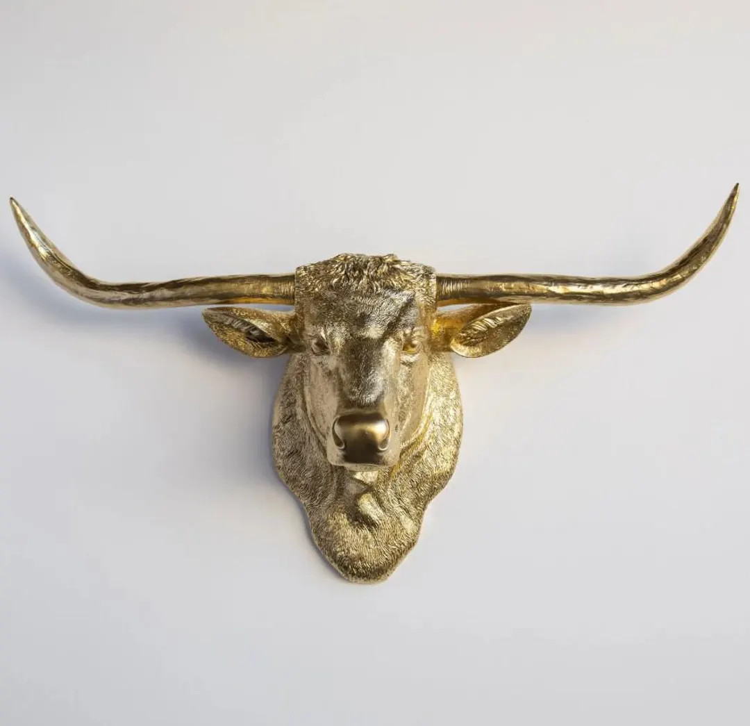 Faux Taxidermy Texas Longhorn Head Wall Mount - Wall Decor - Gold | Etsy (US)
