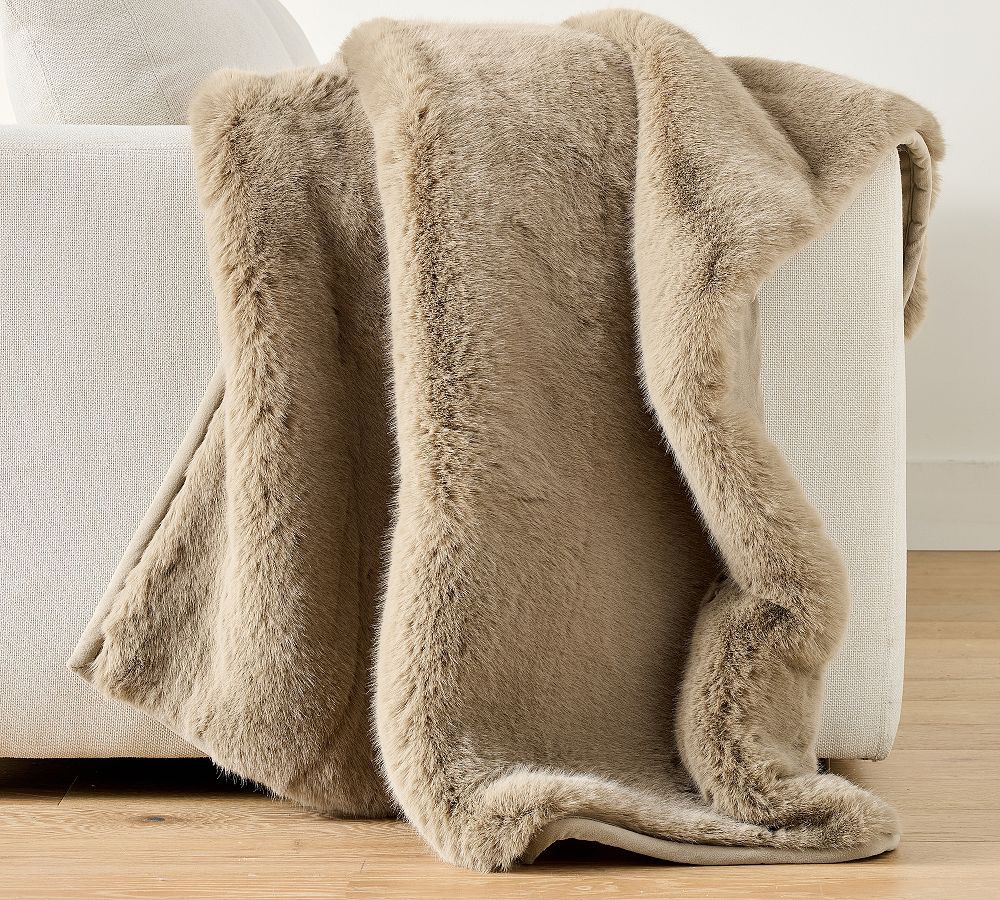 Mink Faux Fur Throw, Taupe, 50"" x 60 | Pottery Barn (US)