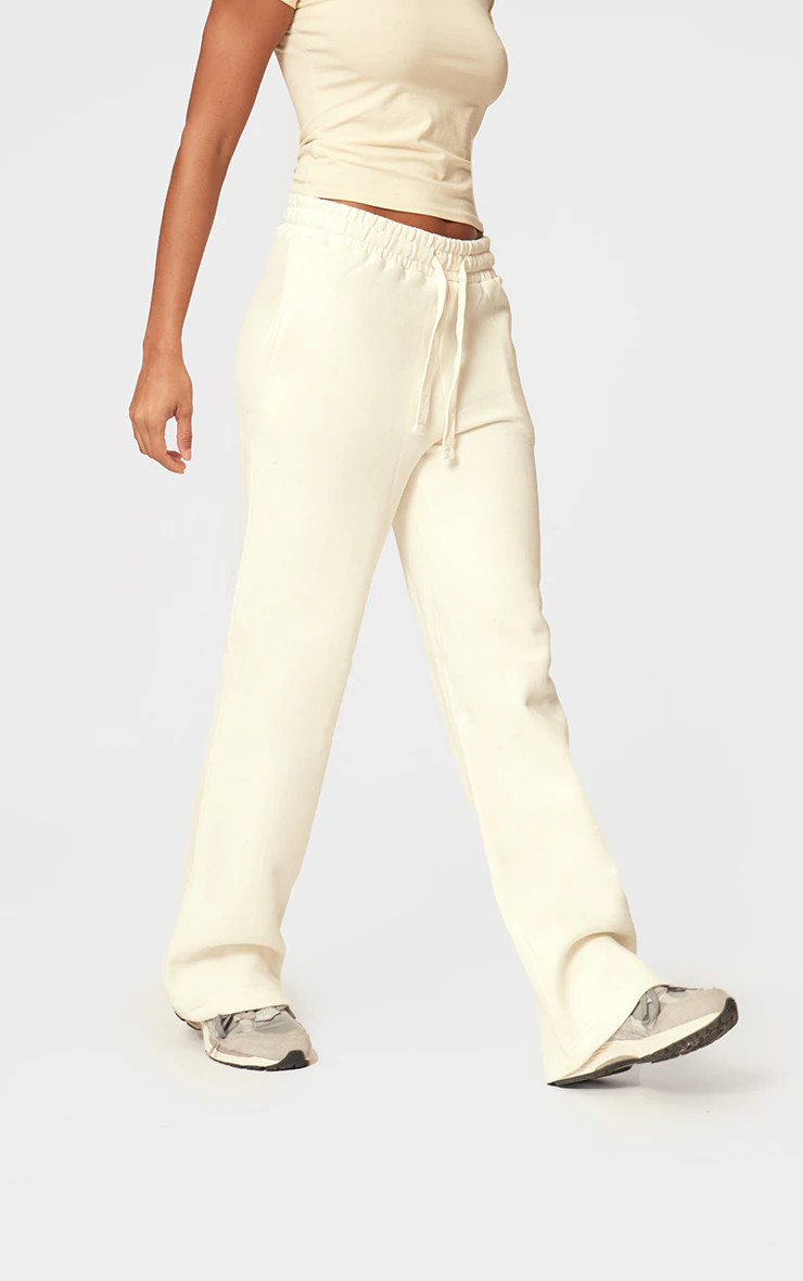 Cream Wide Leg Oversized Sweatpants | Two Piece Sets | PrettyLittleThing US