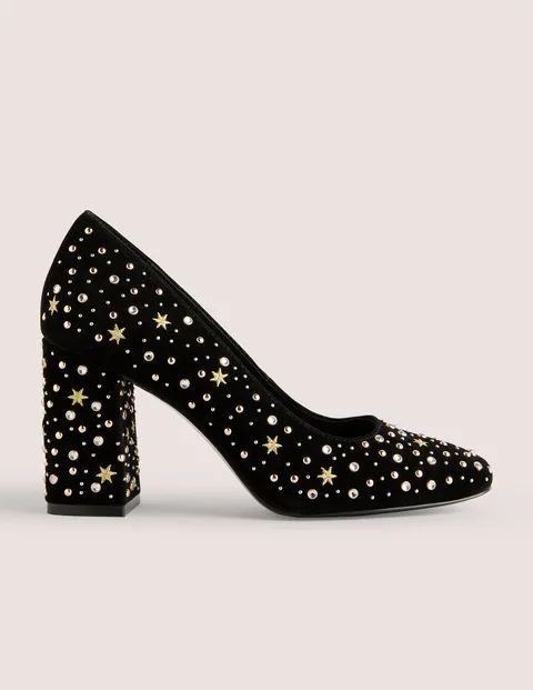 Embroidered Block Heel Courts | Boden (US)