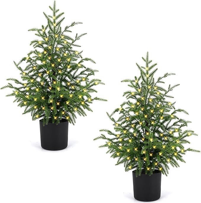 2FT Pre-Lit Artificial Norfolk Pine Christmas Tree – Tabletop Faux Tree with 50 LED Lights & 8-... | Amazon (US)