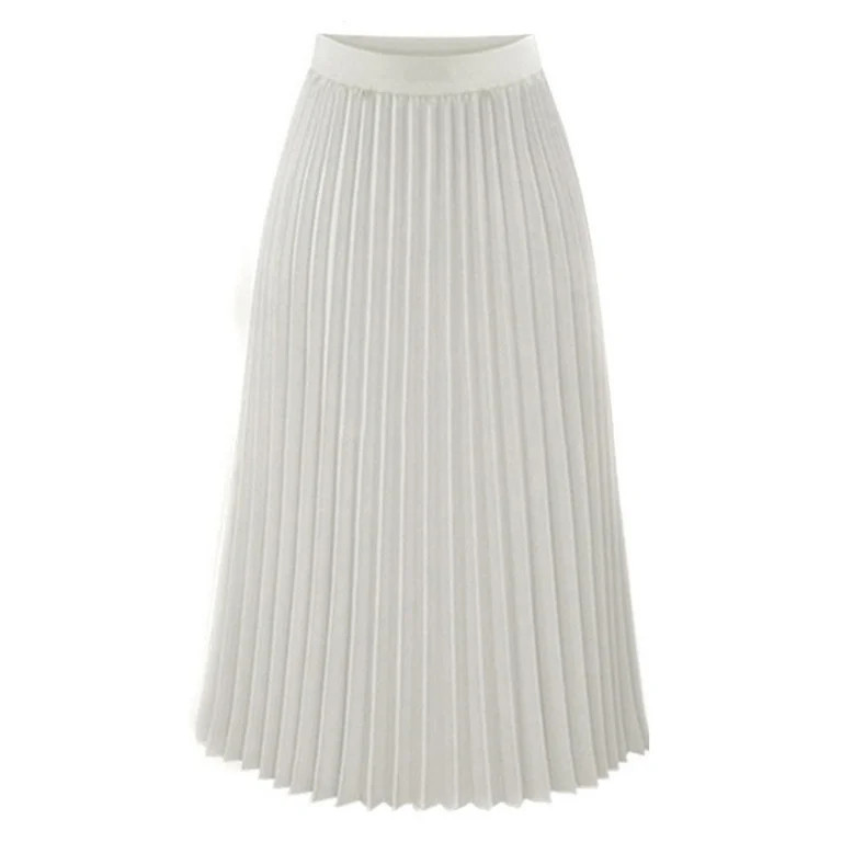 TWGONE Womens Solid Pleated Elegant Midi Elastic Waist Maxi Skirt, White, S | Walmart (US)