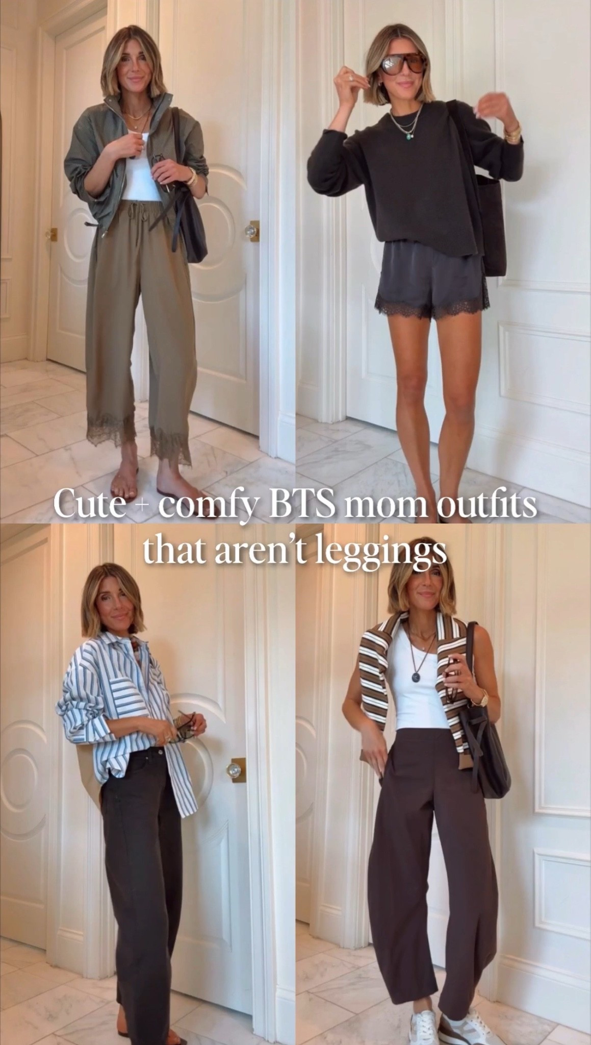 Cute & comfy back to school mom outfits that aren't leggings.
I'm 5'7 wearing size small in tops, XS in pants, size 4 in Ruti — I sized up.

#LTKfall #LTKstyletip