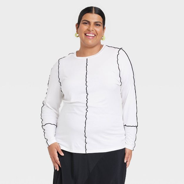 Women's Plus Size Long Sleeve Slim Fit Seam T-Shirt - Ava & Viv™ | Target