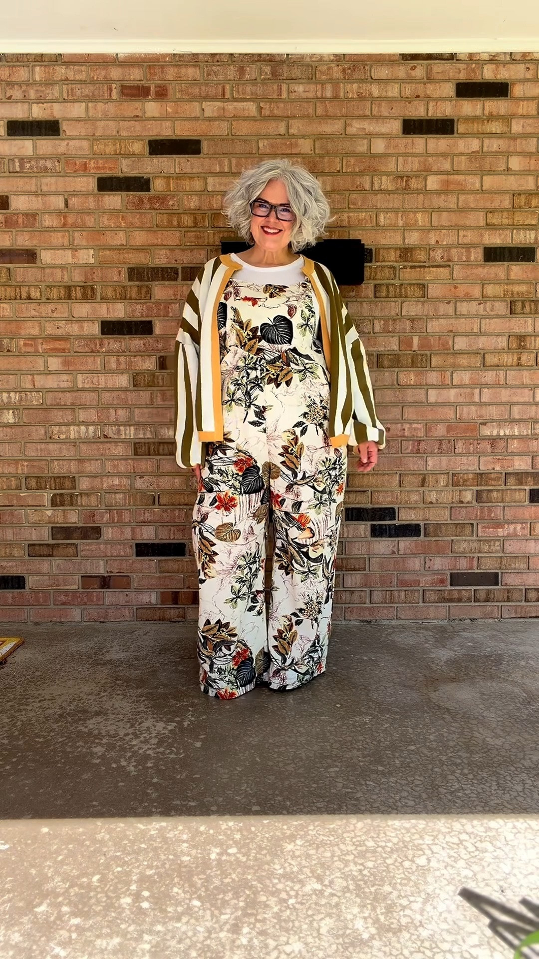 Overalls are my fav, but linen like overalls with a fun print 👏🏼🙌🏼YES!
Size 16, wearing XXL in the overalls and XL in the cardigan. 
#over50style #over50fashion #dopaminesdressing #OOTD #outfitideas

#LTKOver40 #LTKootd #LTKMidsize