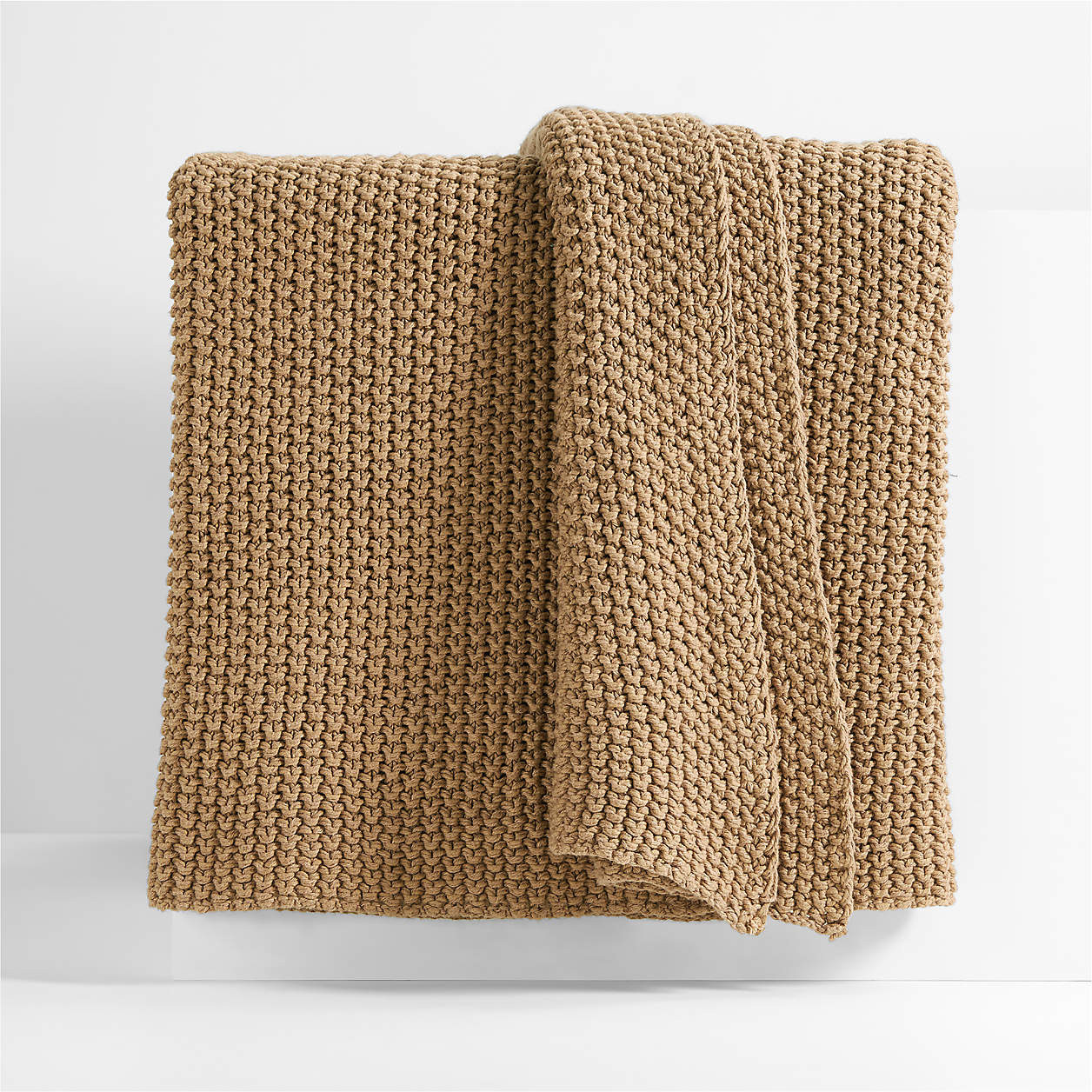 Organic Cotton 80"x80" Camel Brown Chunky Hand-Knit Bed Throw Blanket + Reviews | Crate & Barrel | Crate & Barrel