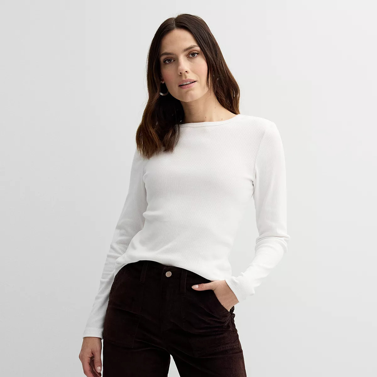 Women's Sonoma Goods For Life® Rib Slim Fit Long Sleeve Tee | Kohl's