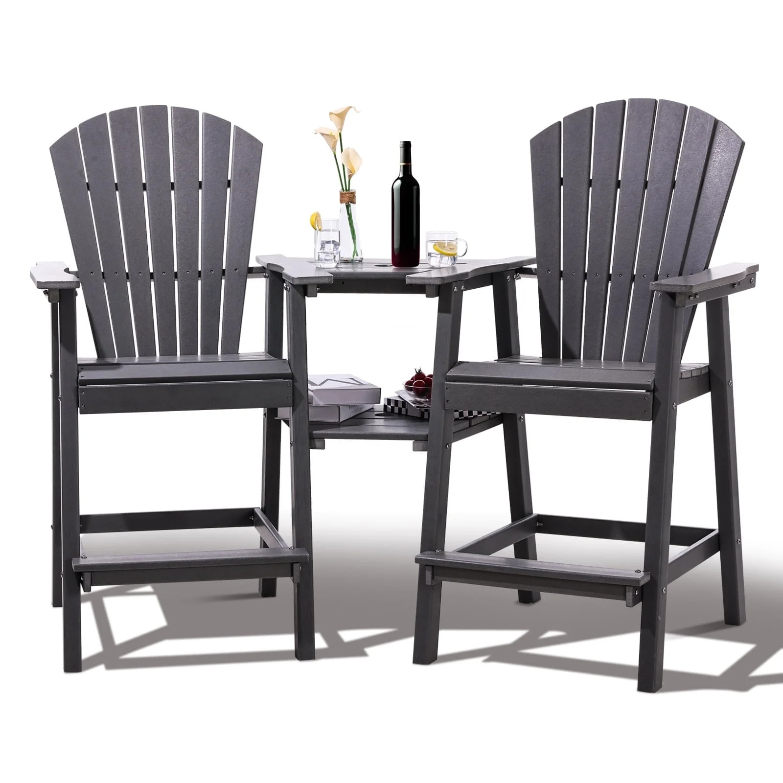 FOOWIN Tall Adirondack Chairs Set of 2，HDPE Outdoor Adirondack Barstools with Double Connecting... | Walmart (US)