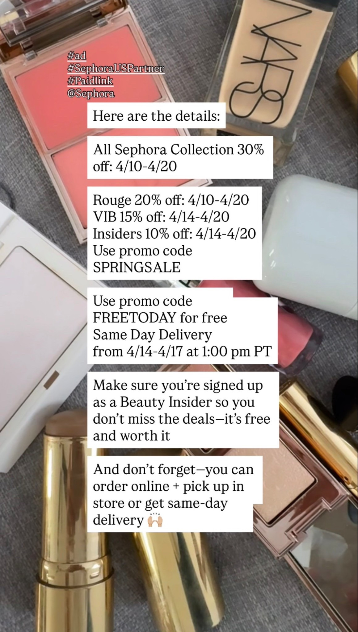 @Sephora #sephorapartner

Comment with SPRING for links 🌸

This is what I’m telling my over 40 girlies to add to their makeup bag for spring 🌸

These products will change everything:
✨ smoother skin
✨ more glow
✨ makeup that actually looks like skin again

I grabbed all of these during the @Sephora Spring Savings Event (aka the BEST time to refresh your routine and save 💸)

Here are the details:

All Sephora Collection 30% off: 4/10-4/20

Rouge 20% off: 4/10-4/20
VIB 15% off: 4/14-4/20
Insiders 10% off: 4/14-4/20

Use promo code SPRINGSALE
 
Use promo code FREETODAY for free Same Day Delivery from 4/14-4/17 at 1:00 pm PT

Make sure you’re signed up as a Beauty Insider so you don’t miss the deals—it’s free and worth it

And don’t forget—you can order online + pick up in store or get same-day delivery 🙌🏼

Trust me…your spring makeup is about to look SO much better

Save this before your next Sephora run 💄

#LTKOver40 #LTKSaleAlert #LTKBeauty
