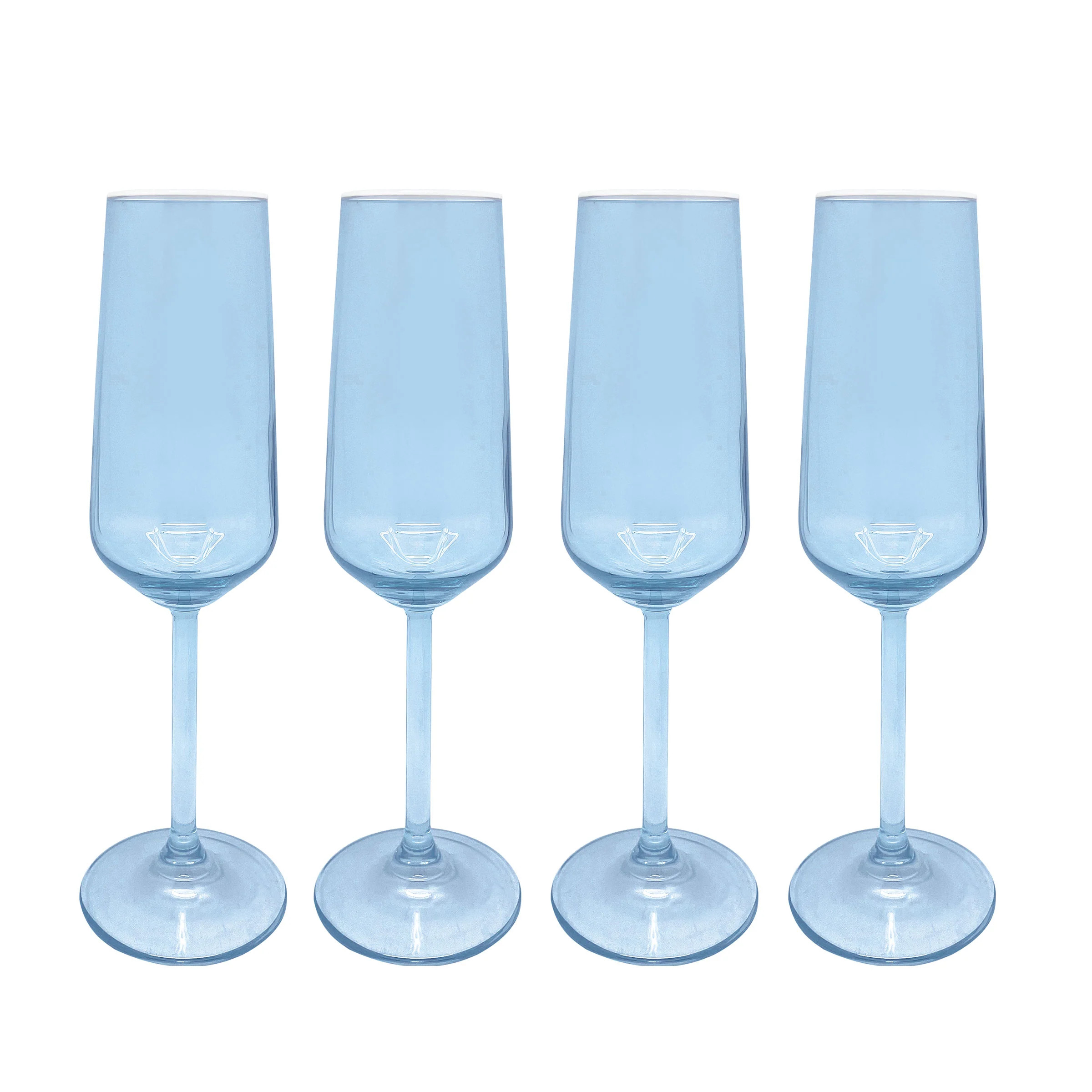 Fine Line Light Blue with White Rim Champagne Flute Glass Set of 4 | Mariposa