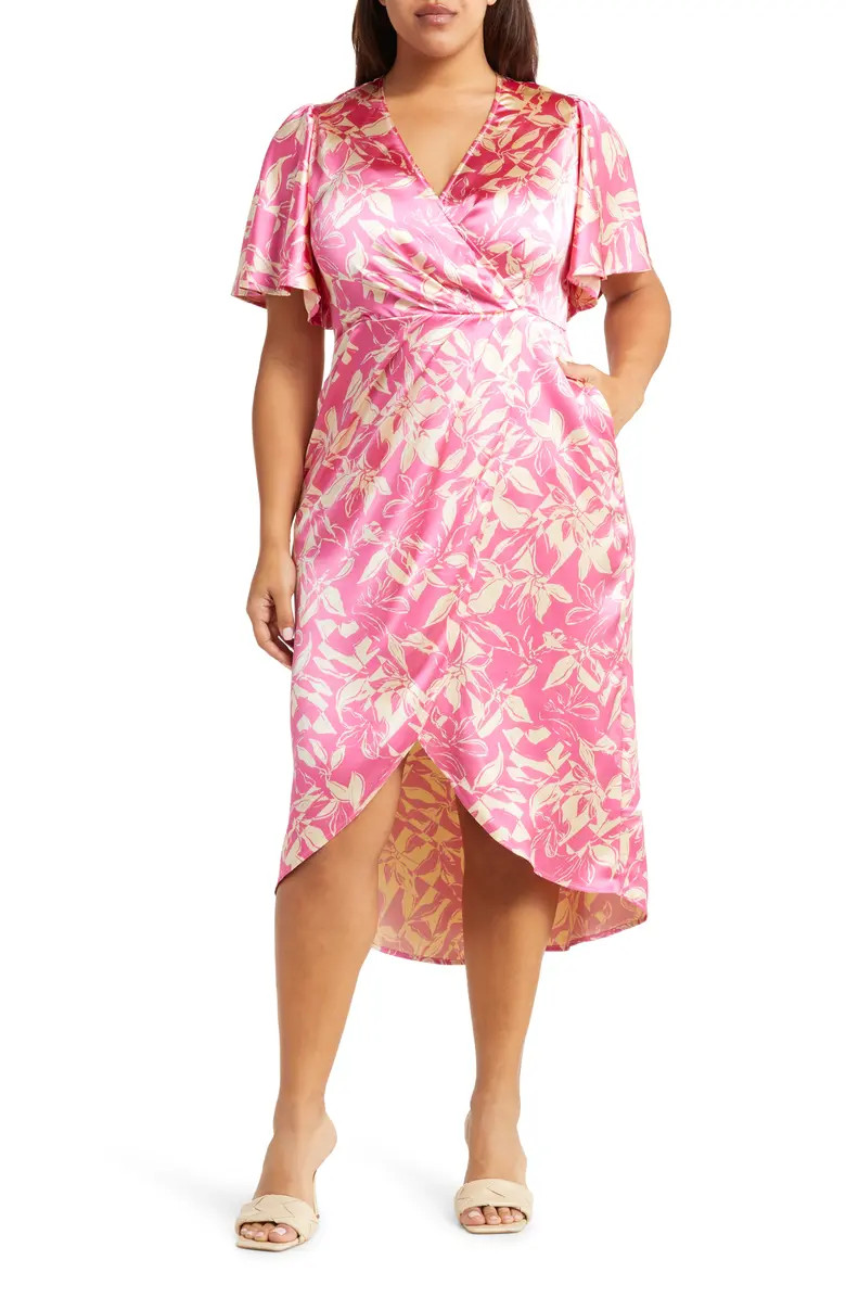 Floral Satin Wrap Midi Dress | Nordstrom