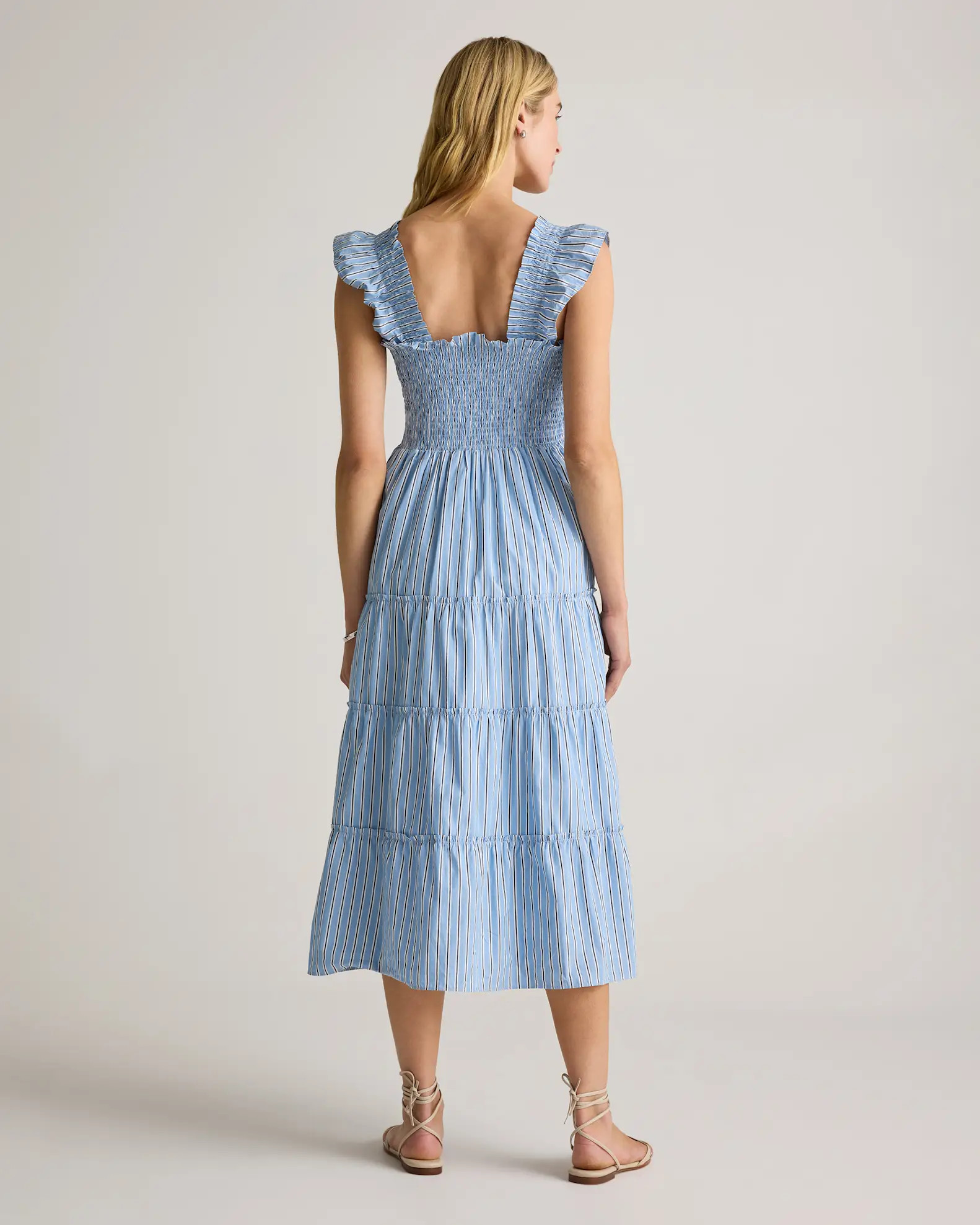 100% Organic Cotton Poplin Smocked Midi Dress in Tribeca Stripe | Quince