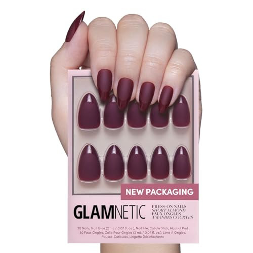 Glamnetic Press On Nails - Merlot | Matte Short Almond Dark Red Nails with Glossy French Tips | 15 Sizes - 30 Nail Kit with Glue | Amazon (US)