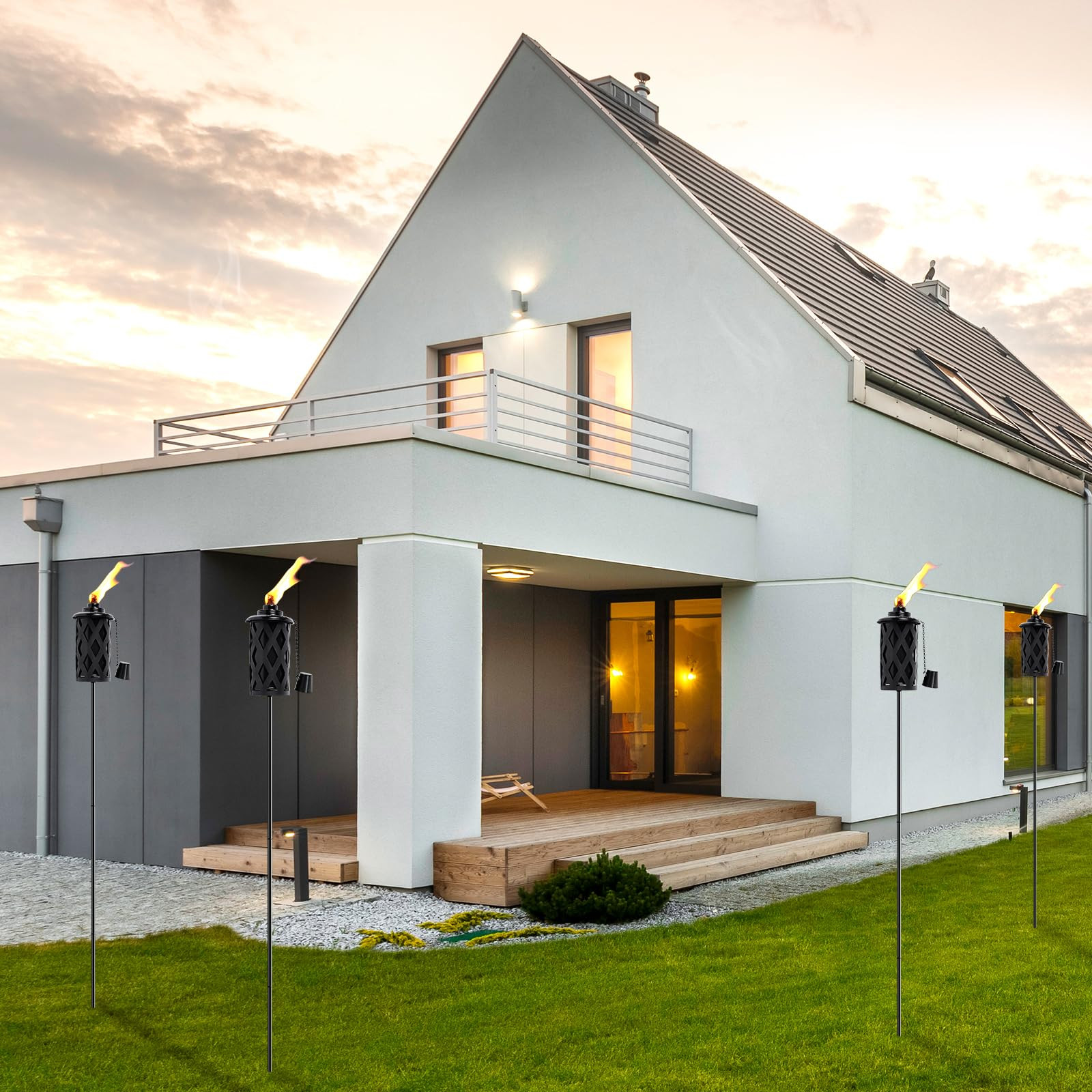 Citronella Torches for Outside Set of 6, Black16 Oz Outdoor Garden Torches with 3-Prong Grounded ... | Amazon (US)