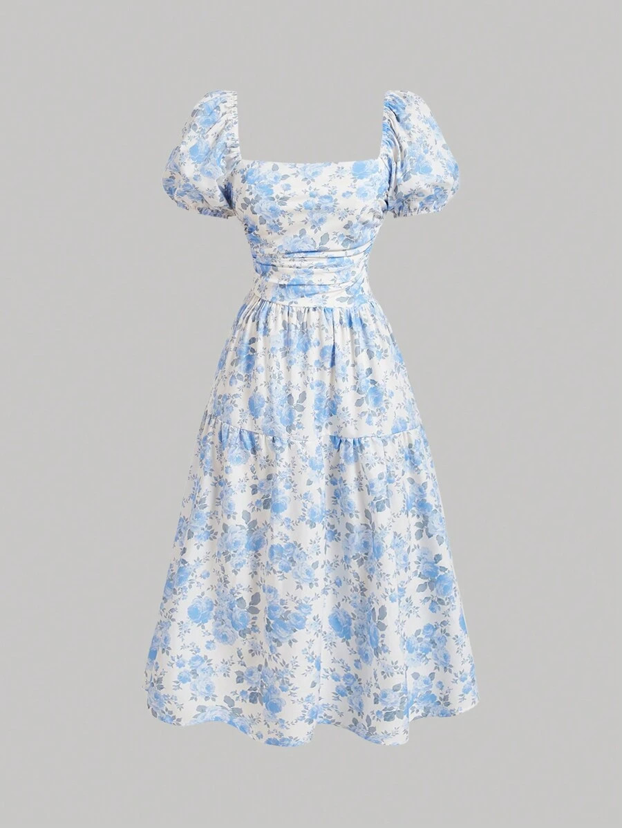 SHEIN MOD Pink Floral Asymmetrical Waist Split Midi Dress | SHEIN