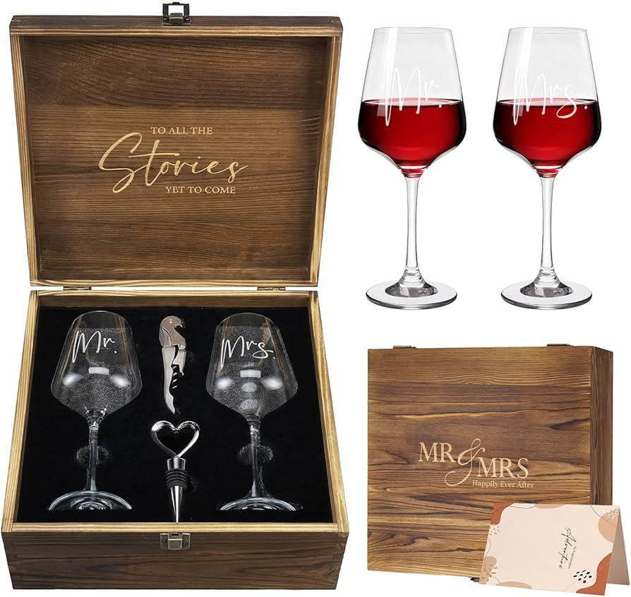 AW BRIDAL Mr and Mrs Wine Glasses Wedding Gifts for Couples 2026, Engagement Gift for Newly Engag... | Amazon (US)