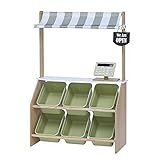 Amazon.com: Teamson Kids Little Helper Wooden Farmer's Market Stand with Pretend Cash Register an... | Amazon (US)