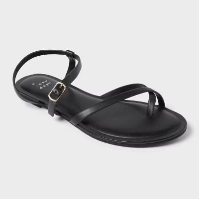 Women's Alexandra Strappy Sandals - A New Day™ Black 11: Open Toe, Adjustable Buckle, Memory Foam | Target