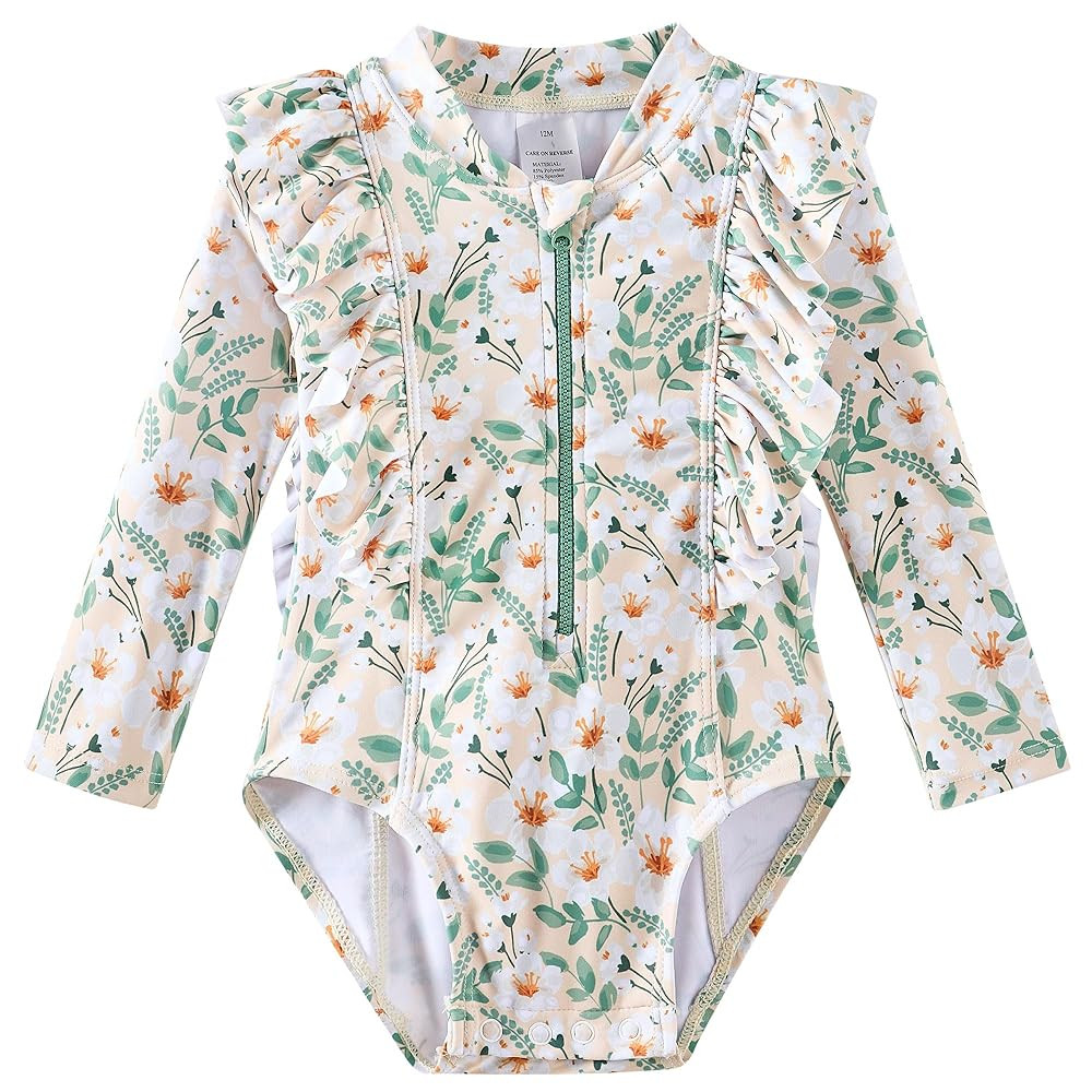 Baby Toddler Girls Swimsuit One Piece Long Sleeve Rash Guard Bathing Suit UPF 50+ Sun Protection | Amazon (US)