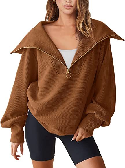 ANRABESS Womens 2022 Fall Fashion Oversized Quarter Zip Pullover Sweatshirts Hoodie for Teen Girl... | Amazon (US)