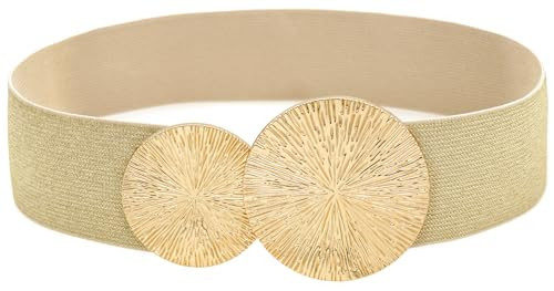 BAOKELAN Women Wide Stretchy Waist Belts Elastic Cinch Belt for Dresses Bling Beige Gold 95CM | Amazon (US)