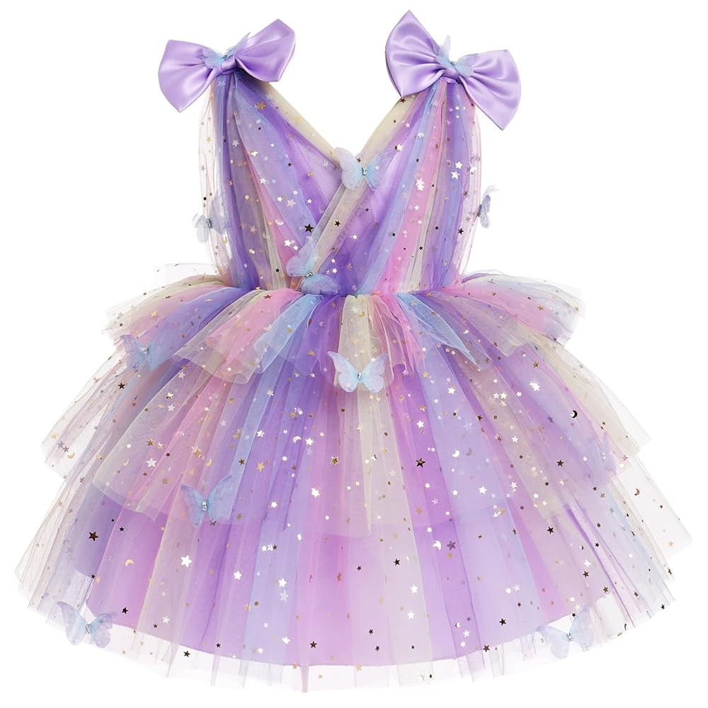 IMEKIS Toddler Girls Butterfly Birthday Dress Rainbow Tulle Formal Wedding Party Ruffle Tutu Dres... | Amazon (US)