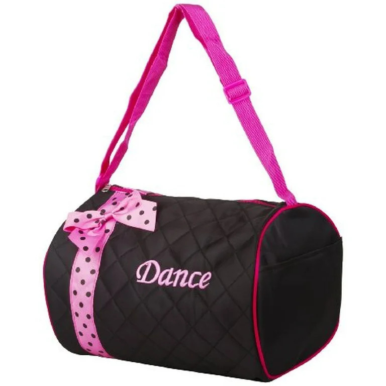 Private Label Girl's Quilted Nylon Dance Duffel Bag w/ Pink Polka Dot Bow (Black) | Walmart (US)