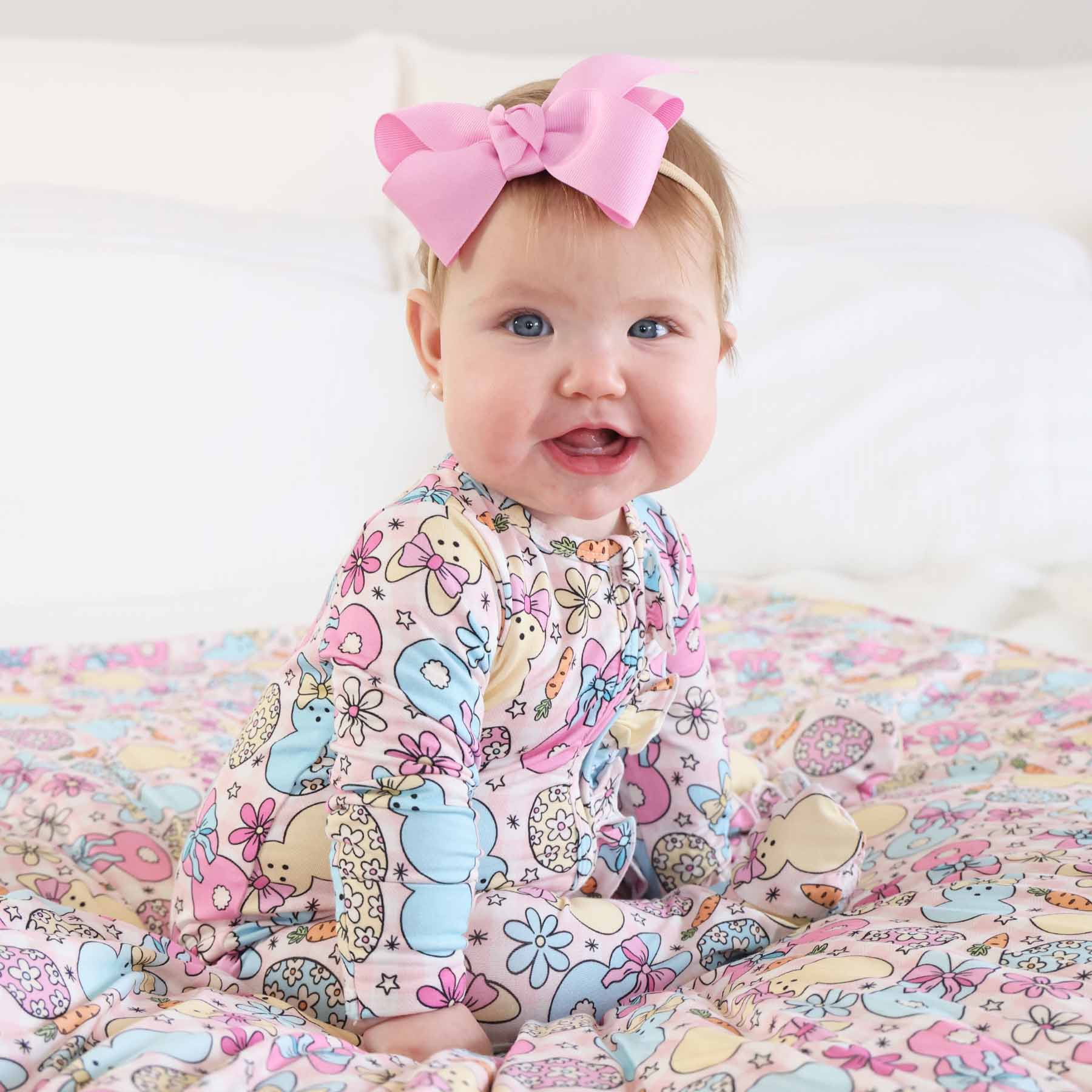 Cottontail Cuties Ruffle Zipper Footie | Pink | Caden Lane