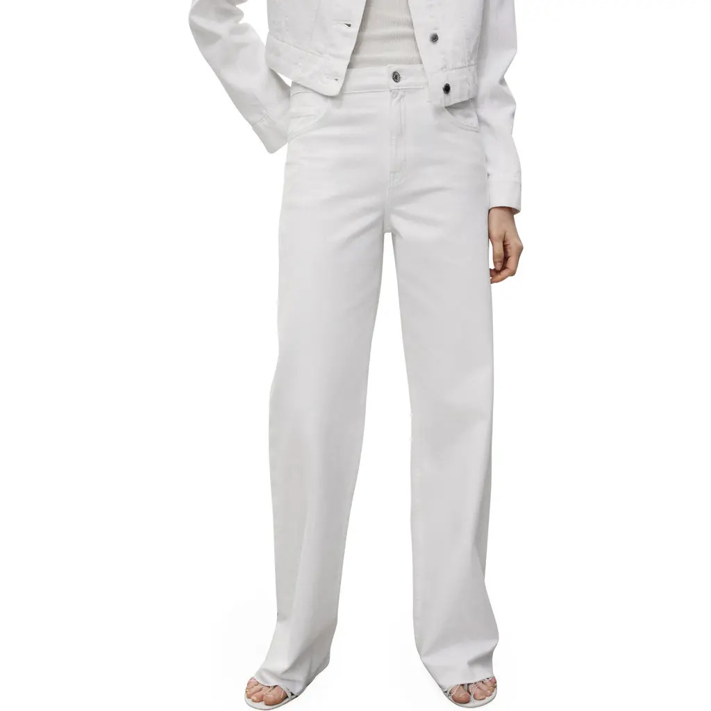 MANGO Raw Hem High Waist Wide Leg Jeans in White at Nordstrom, Size 4 | Nordstrom