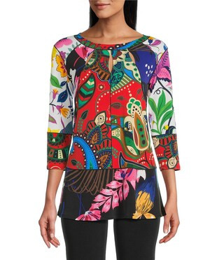Five Beams Denize Combo Print Crew Neck 3/4 Sleeve Banded Tunic | Dillard's