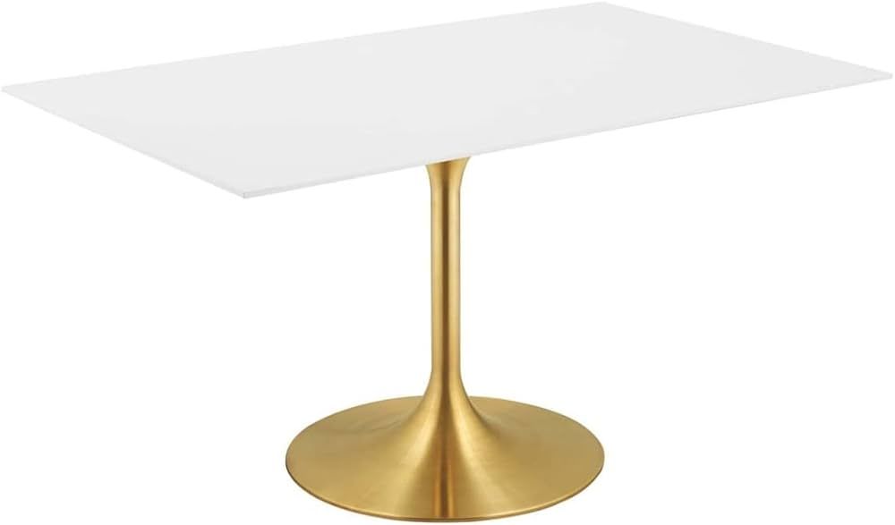 Modway Lippa 60" Mid-Century Modern Dining Table with Rectangle Top in Gold White | Amazon (US)