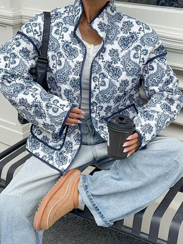 SHEIN Essnce Dames Winterjas met rits, casual en modieus voor dagelijks gebruik | SHEIN