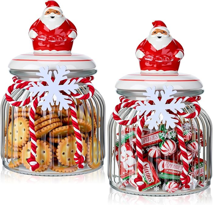 LemonRoad 2 Pcs Christmas Glass Storage Jars with Lid Santa Claus Cookie Jars Christmas Candy Jar... | Amazon (US)