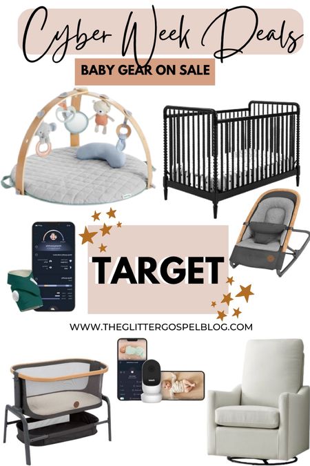 Target Cyber Week Deals on baby gear. 

Our baby monitor and sock monitor are $50 off right now. 

Our rocker is $20 off 
Bassinet is $60 off
Activity mat is 50% off
Our glider is $50 off
Our crib is $20 off

#LTKHoliday #LTKCyberweek #LTKbaby